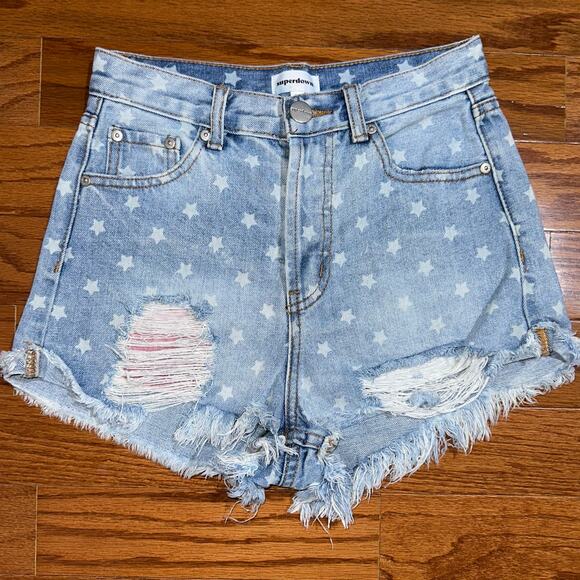Superdown Kenzie Star Print Cut Off Denim Shorts Size 25 - Picture 6 of 16